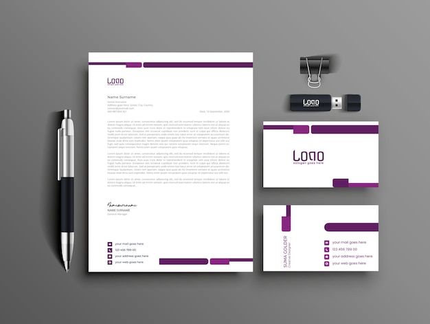 Carta intestata elegante con mockup di diario di cancelleria