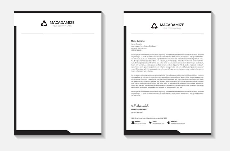Vettore carta intestata nera creativa e pulita con modello di design aziendale moderno di carta intestata