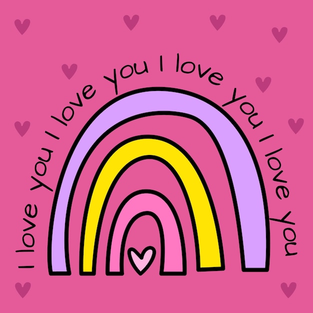 Carta rosa di San Valentino con illustrazioni romantiche. Doodle illustrazioni d'amore. Concetto romantico