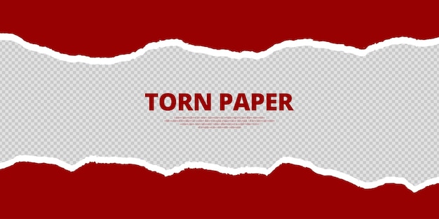 Carta strappata di colore rosso sfondo trasparente con effetto di taglio strappato scuro spazio di testo vuoto banner orizzontale illustrazione vettoriale