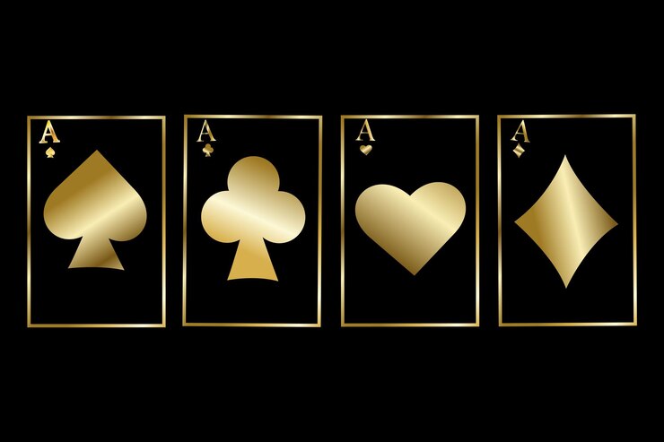 Carte con oro su sfondo nero Gioco del casinò Banner di sfondo del casinò online Concetto di gioco d'azzardo