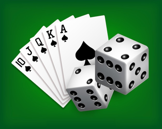 Carte da gioco e dadi logo del casinò concetto di casinò online clip 3d vettoriale
