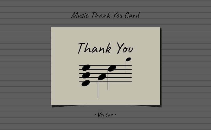 Carte di ringraziamento musicale con note simboli musicali design vettoriale minimalista
