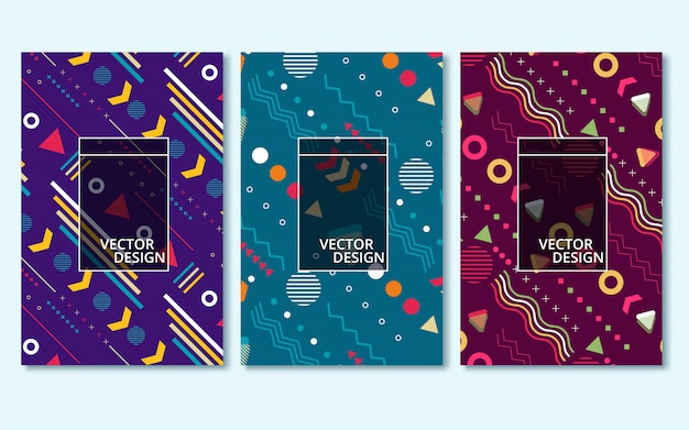 Carte in stile Memphis Collezione di modelli colorati con forme geometriche.