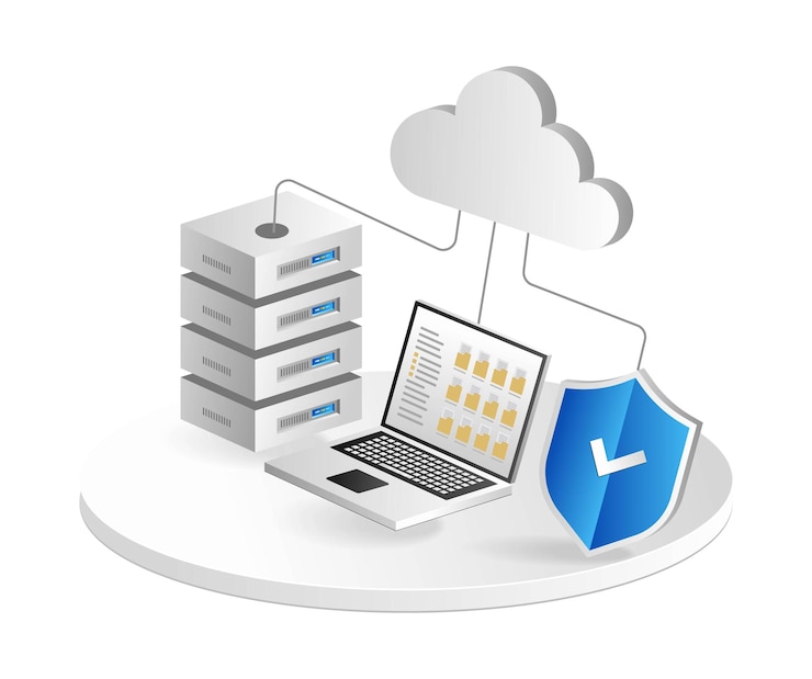 Vettore cartella dati isometrica 3d flat illustration concept store sul server cloud