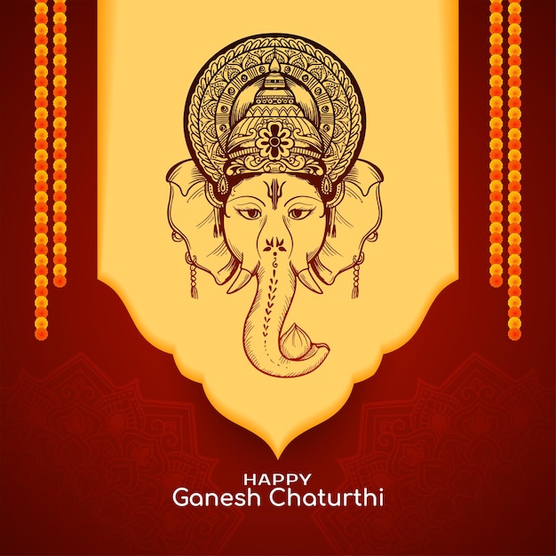 Cartella di auguri artistica per la tradizionale festa indiana di Happy Ganesh Chaturthi