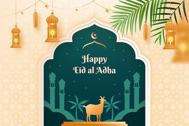 Cartella di auguri per la celebrazione islamica dell'Eid al Adha con sfondo gradiente