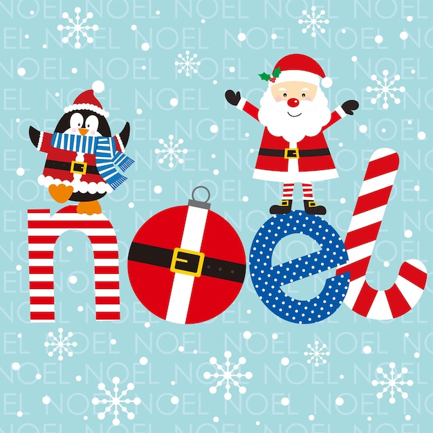 Cartella di Natale con il pinguino di Babbo Natale e Noel