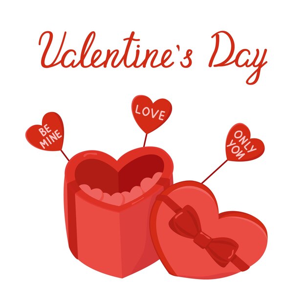 Cartella vettoriale di San Valentino Immagine a colori di una scatola regalo a forma di cuore Dichiarazione d'amore