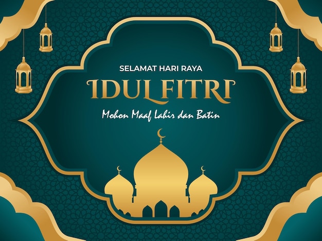 Cartellino d'onore di Idul Fitri in oro verde