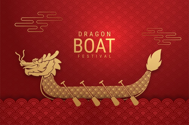 Cartellino rosso di lusso Dragon Boat Festival cinese (testo cinese significa: Dragon Boat festival)