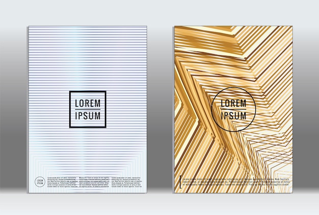 Cartellone minimale. Copertina geometrica vettoriale. Modello di rapporto alla moda hipster. Set di volantini di design grafico a gradiente di linea futuristico. Disegni minimali di moda. Cartelloni a righe. Set di design di banner retro.
