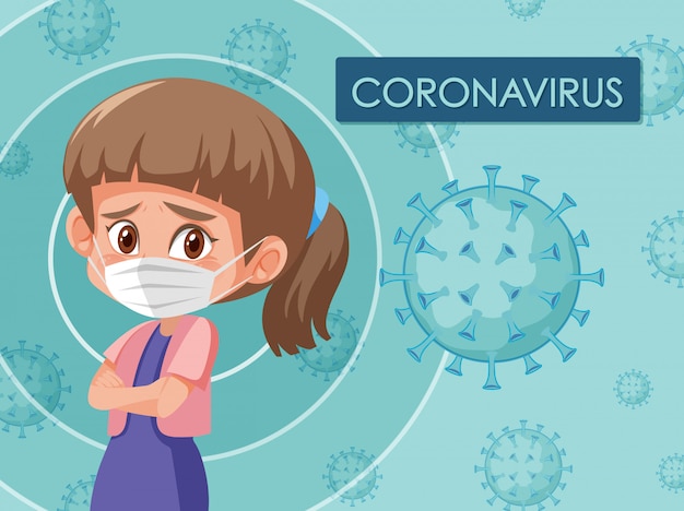 Cartellonistica coronavirus con maschera da portare ragazza