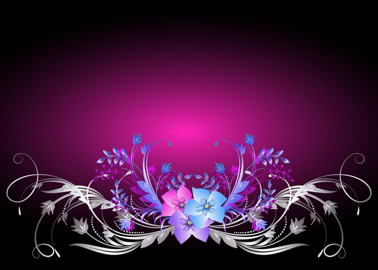 Vettore cartolina con fiori viola e ornamenti in argento