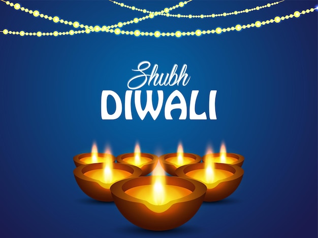 Cartolina d'auguri di celebrazione del festival indiano di Shubh diwali con diwali diya creativo