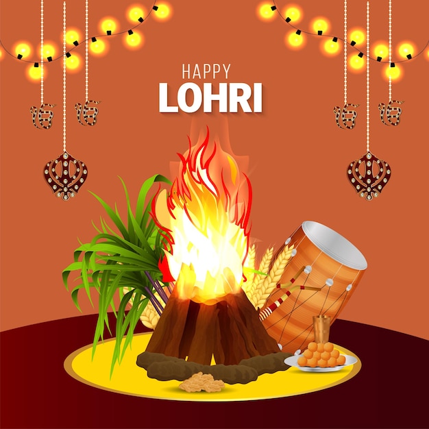 Cartolina d'auguri di celebrazione del festival sikh lohri felice con illustrazione vettoriale