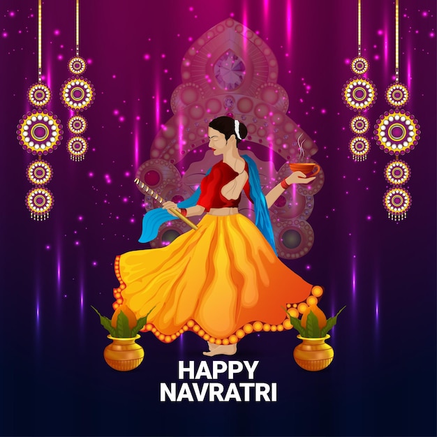 Cartolina d'auguri di celebrazione di buona notte dandiya con illustrazione vettoriale