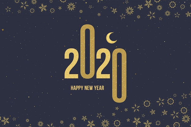 Cartolina d'auguri di felice anno nuovo 2020 con segno d'oro e luna