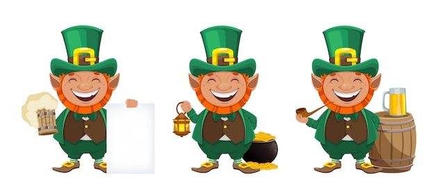 Cartolina d'auguri di felice giorno di San Patrizio. Allegro leprechaun