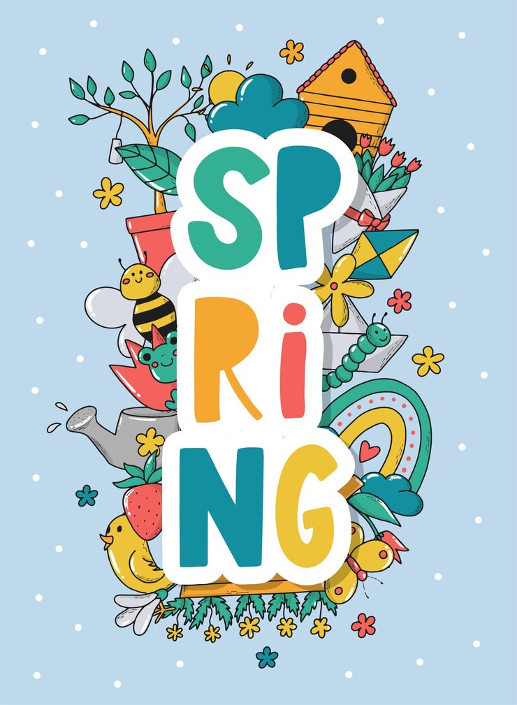 Cartolina d'auguri di primavera con scarabocchi