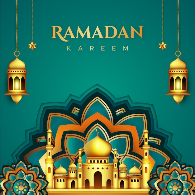 Cartolina d'auguri di ramadan kareem in stile carta