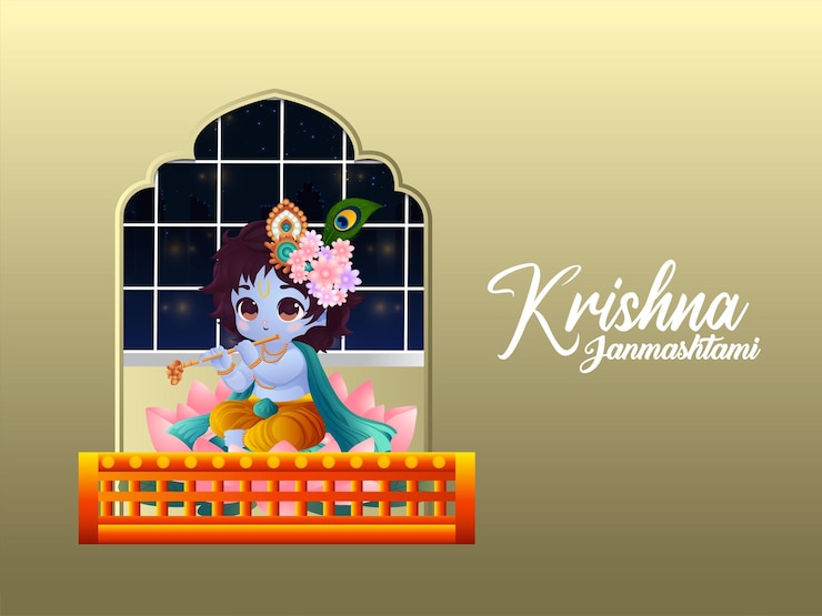 Vettore cartolina d'auguri felice del festival indiano di janmashtami