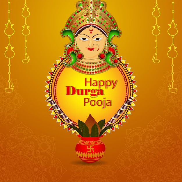 Cartolina d'auguri felice di celebrazione di durga puja con illustrazione vettoriale