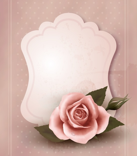 Cartolina d'auguri retrò con rosa rosa