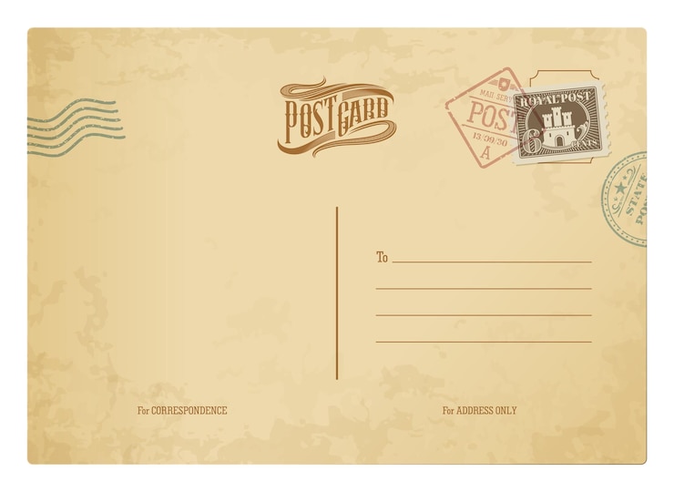 Vettore cartolina d'epoca francobolli cartolina retrò o postale