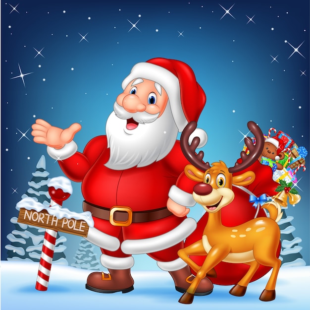 Cartolina di Natale con Babbo Natale e le sue renne