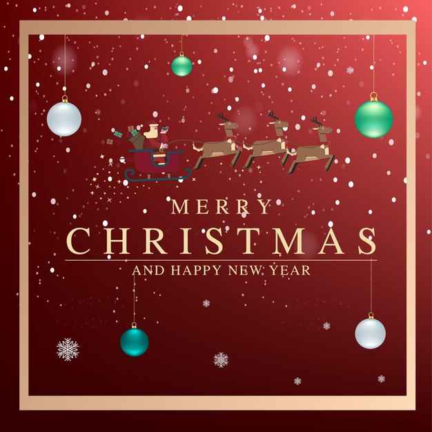 Cartolina di Natale con Babbo Natale e renne su sfondo rosso