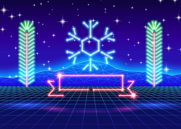 Cartolina di Natale con fiocco di neve al neon