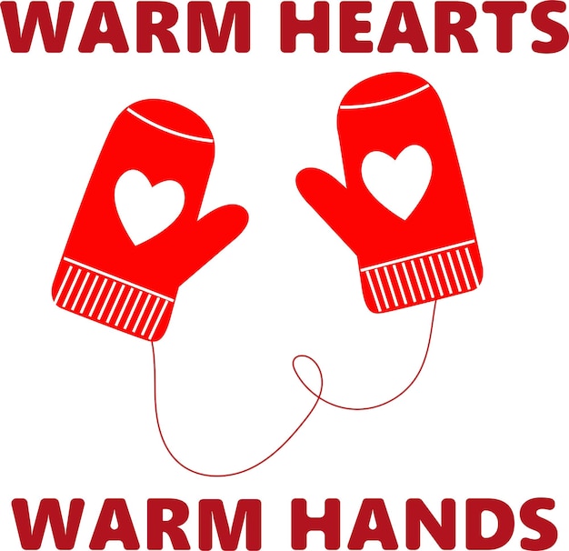 Cartolina di Natale con la scritta Warm hearts warm hands flat vector illustration