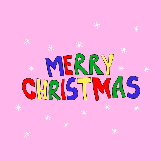 Cartolina di Natale festiva colorata Lettere disegnate a mano vettoriale Merry Christmas Groovy 1970 vibrazioni retrò