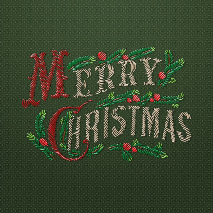 Vettore cartolina di natale merry ricamata