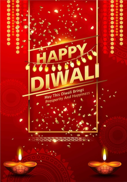 Cartoline di auguri di lusso Happy Diwali con lampade diya dorate Banner di vendita astratto Grand Diwali Dhamaka