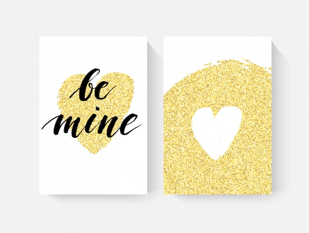 Cartoline di San Valentino con lettring a mano e dettagli glitter oro
