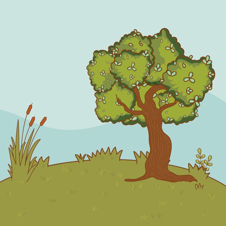 Vettore cartone animato albero all'aperto