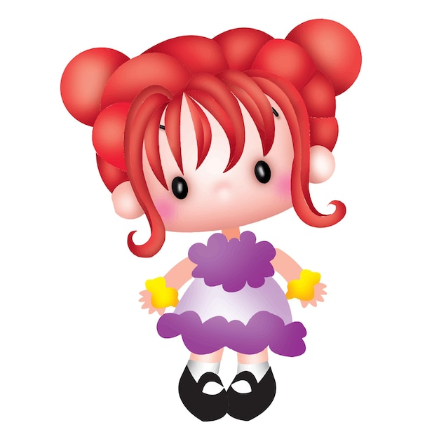 Cartone animato carino bambina bambola personaggio emozione illustrazione clipart disegno kawaii
