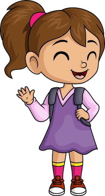 Cartone animato carino bambina con zaino