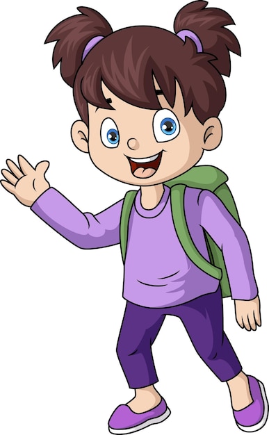 Cartone animato carino bambina con zaino