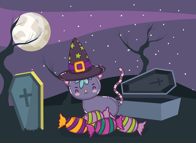 Cartone animato carino gatto di Halloween