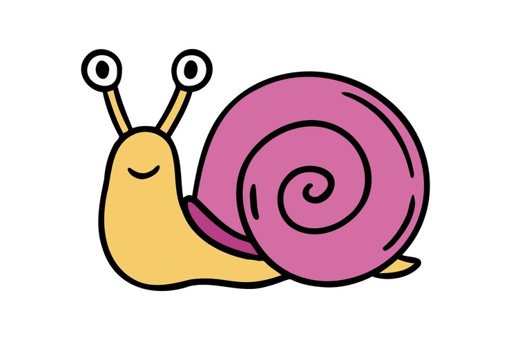 cartone animato colorato icona di lumaca carina scarabocchia icona disegnata a mano contorno personaggio di lumaca divertente con linea di sorriso disegno simbolo clipart