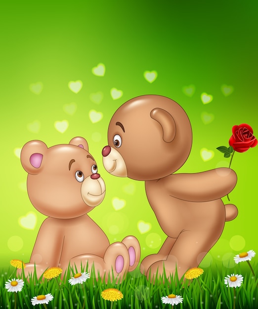 Cartone animato coppia romantica di orsacchiotto