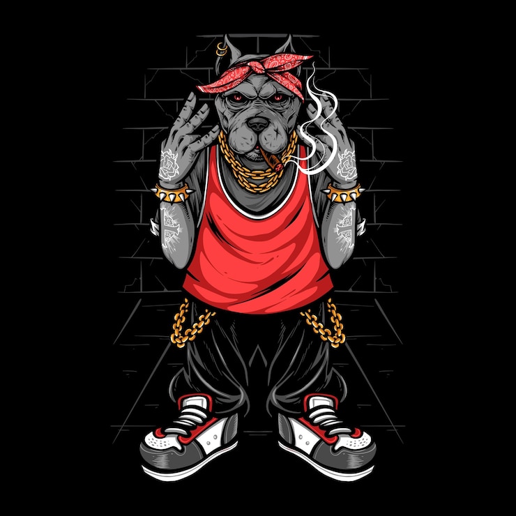 Vettore cartone animato di cane con abito hip hop