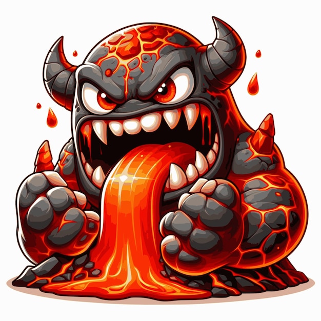 cartone animato di mostro di lava che mangia pietra illustrazione
