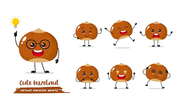 cartone animato di nocciole con molte espressioni diverse illustrazioni vettoriali di attività delle nocciole design piatto