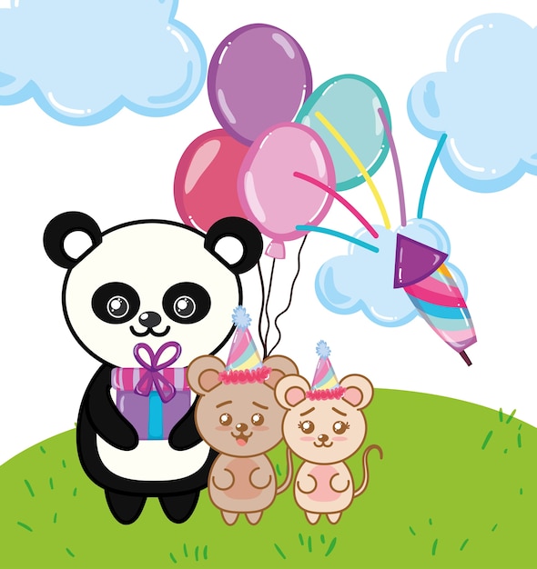 Cartone animato di panda di buon compleanno