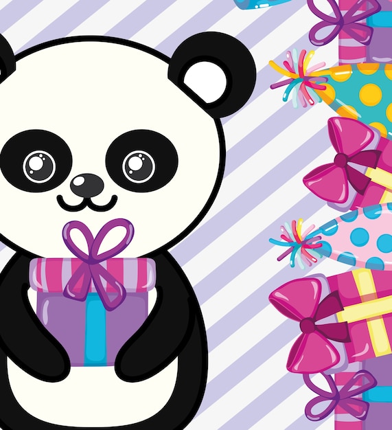 Cartone animato di panda di buon compleanno