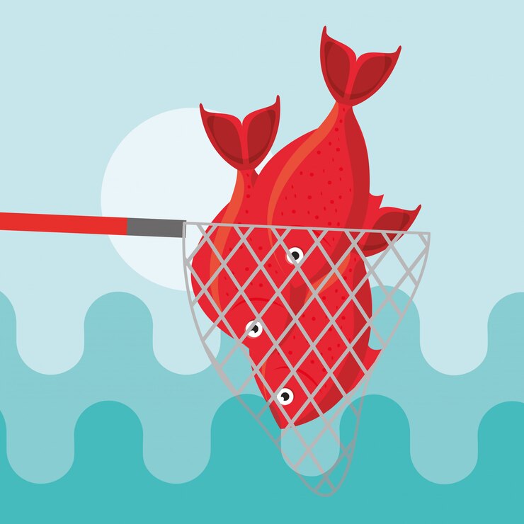 Vettore cartone animato di pesce pescato